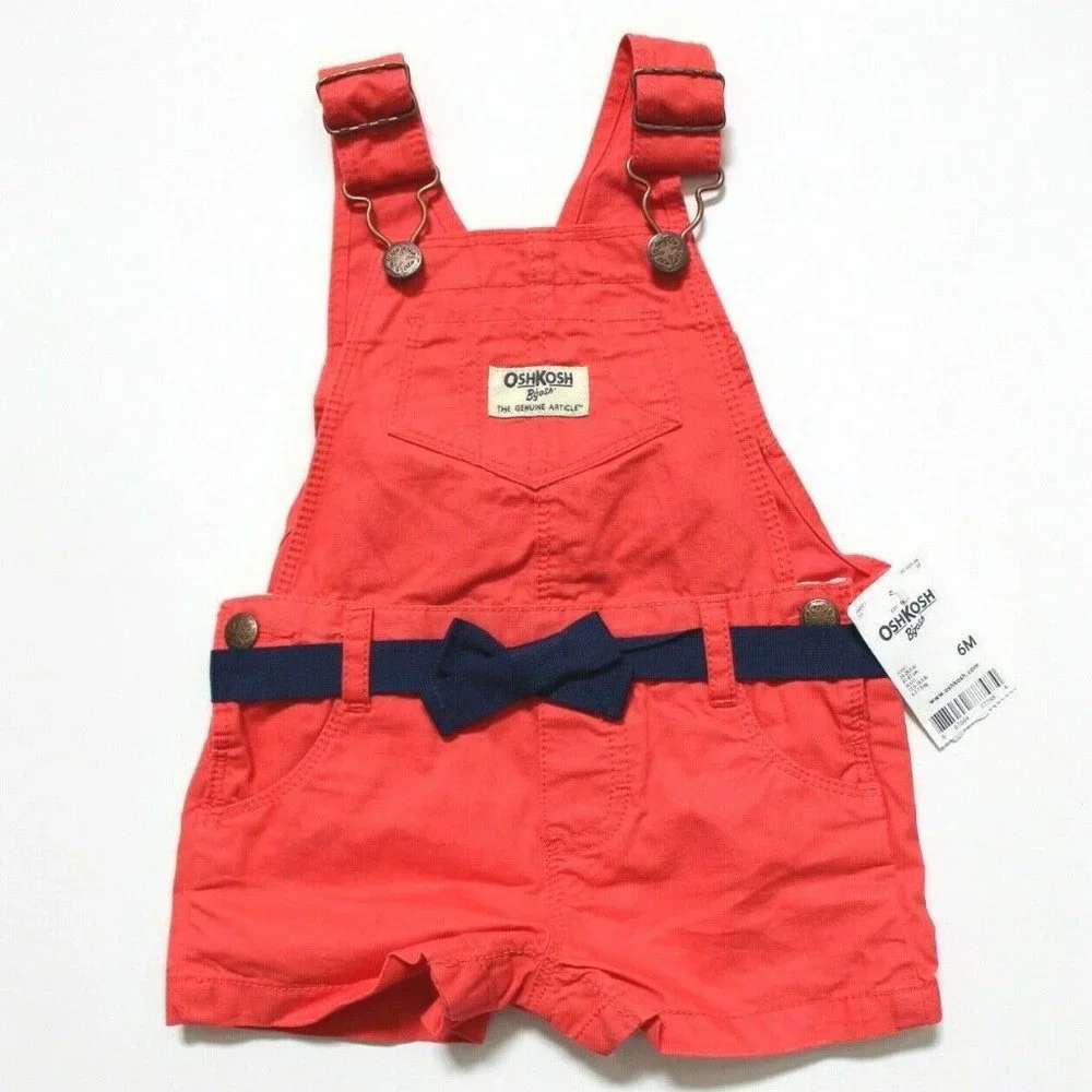 OshKosh B'gosh Ribbon Belt Bib Shortalls Romper Size 6M